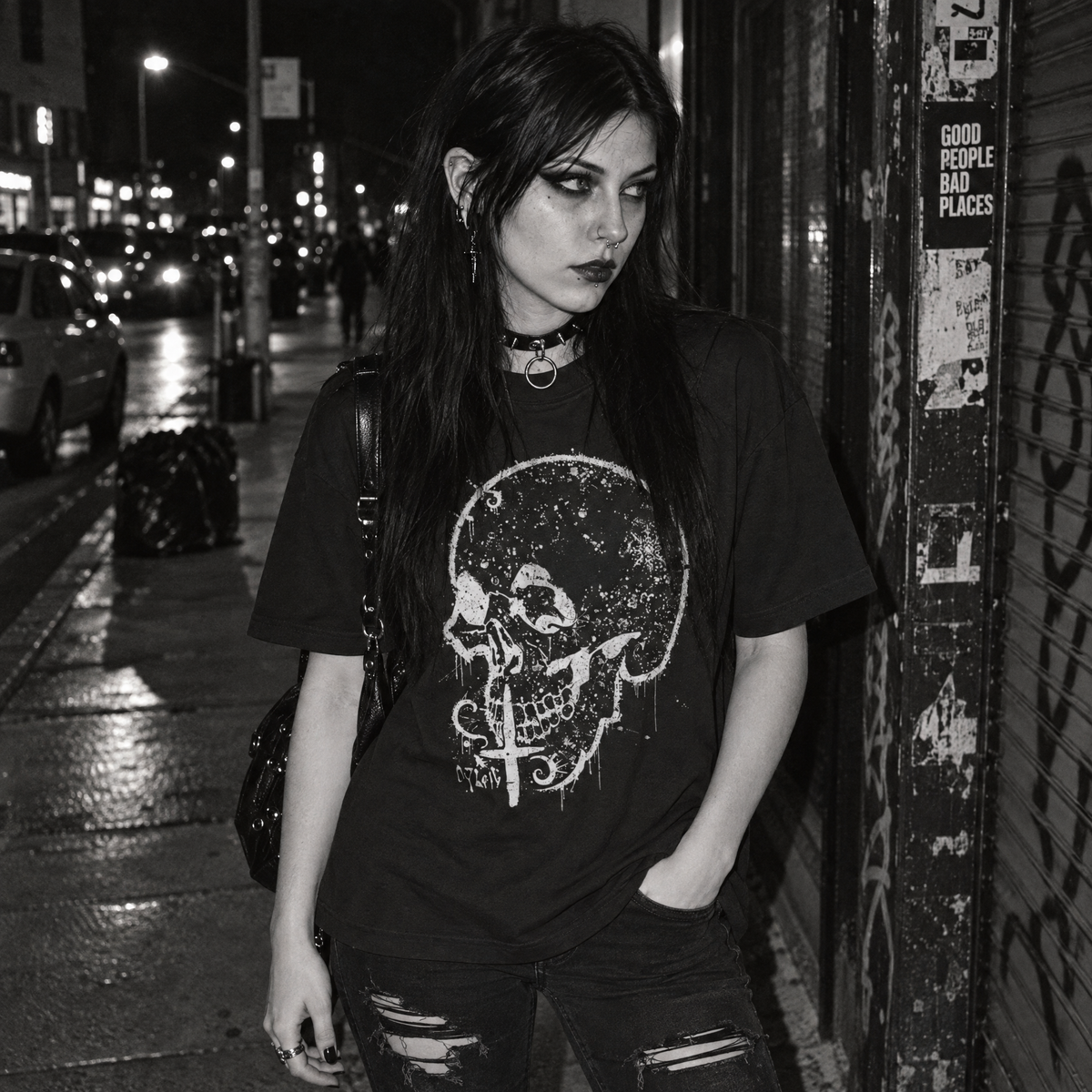 Eroded Skull T-Shirt – Cracked Grunge Bone Art