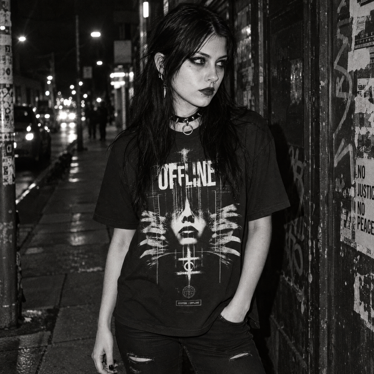 Offline T-Shirt - Distressed Gothic Typography