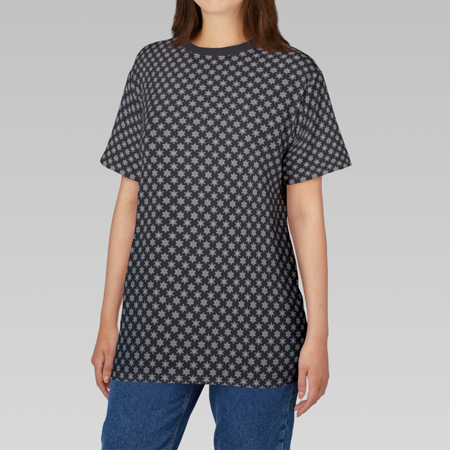 Black Snowflakes Pattern T-Shirt
