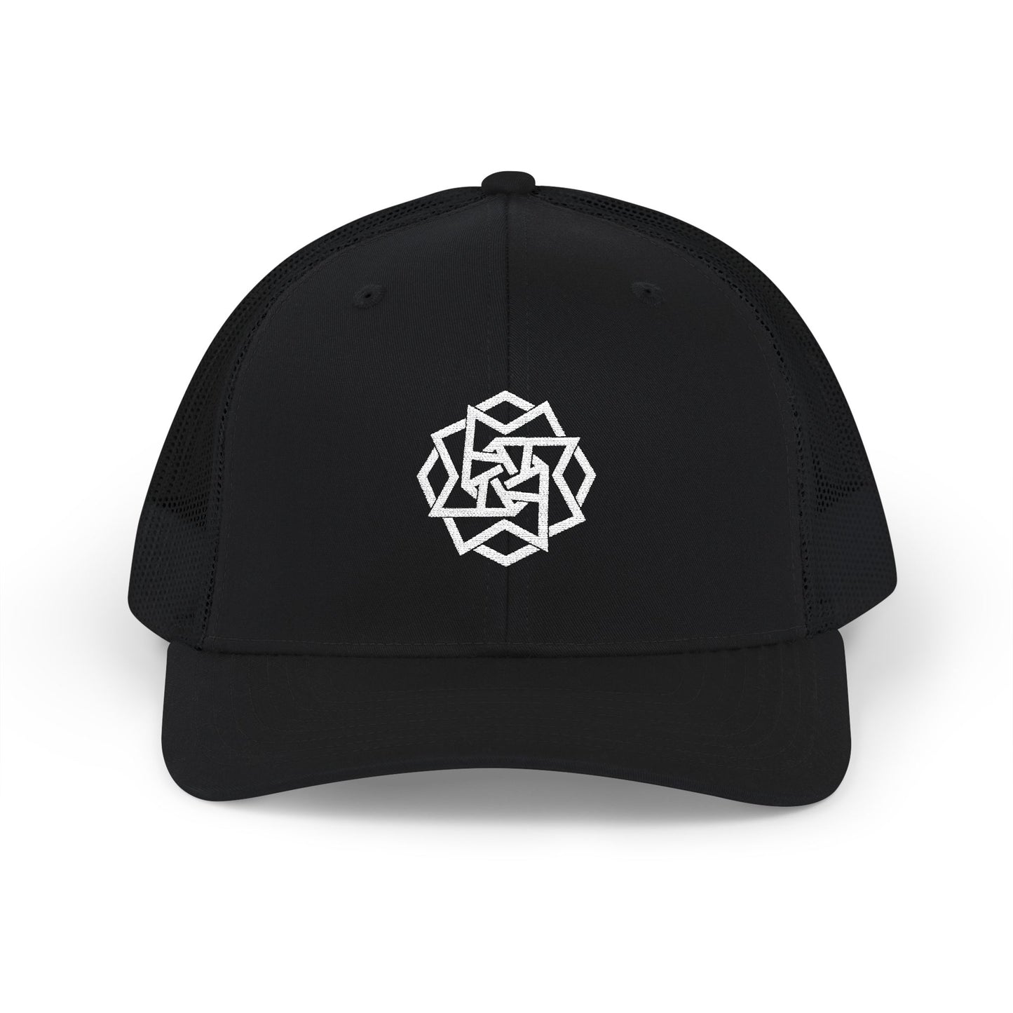 Orphic Drama Snapback Trucker Cap – Embroidered Geo-Vortex Logo