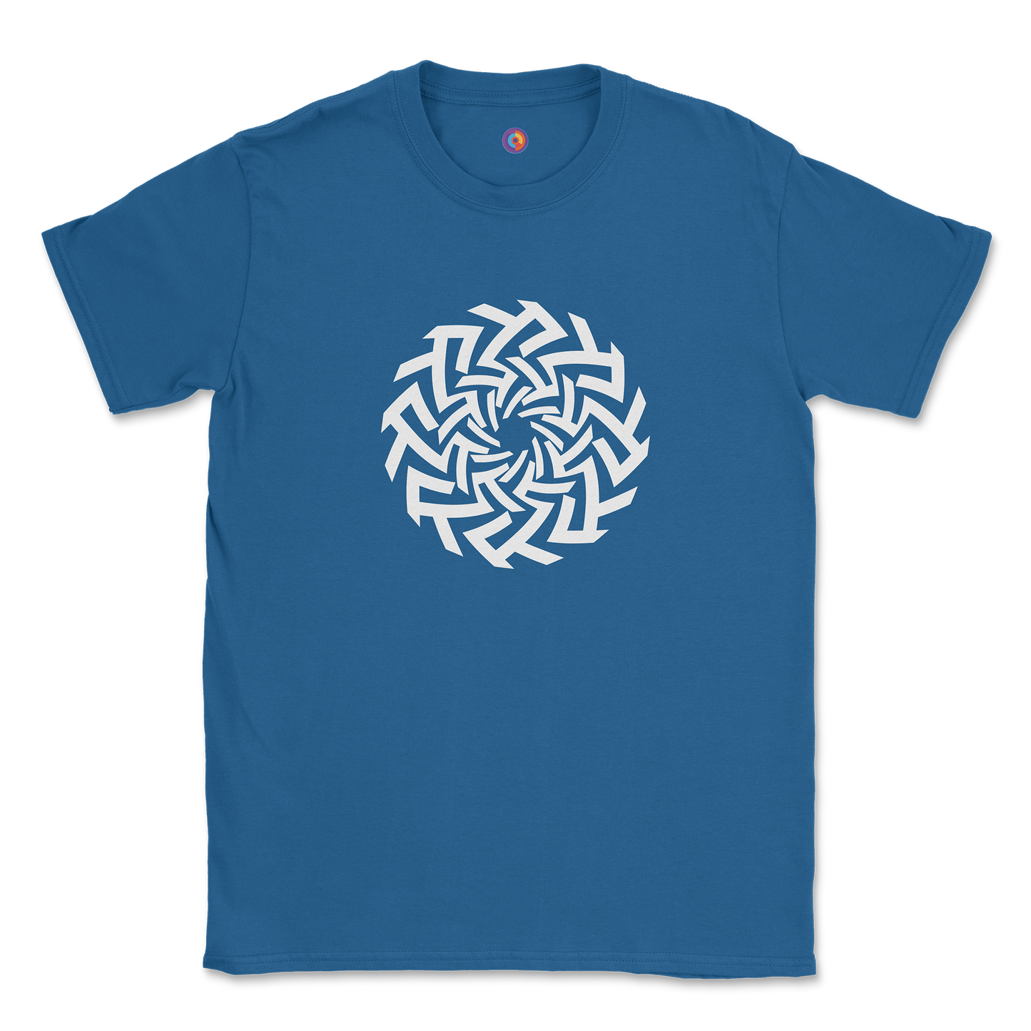 Geometric Spiral Emblem T-Shirt - Modern Optical Art Tee
