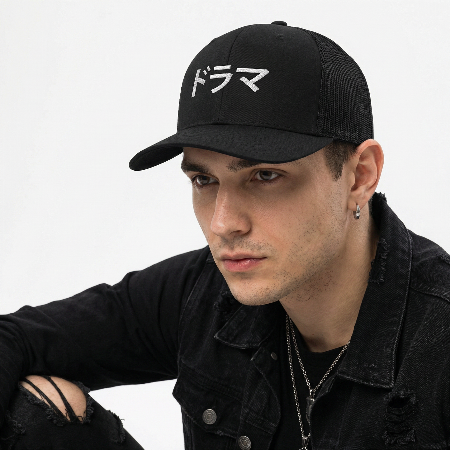 Drama Snapback Trucker Cap β Embroidered Japanese Text