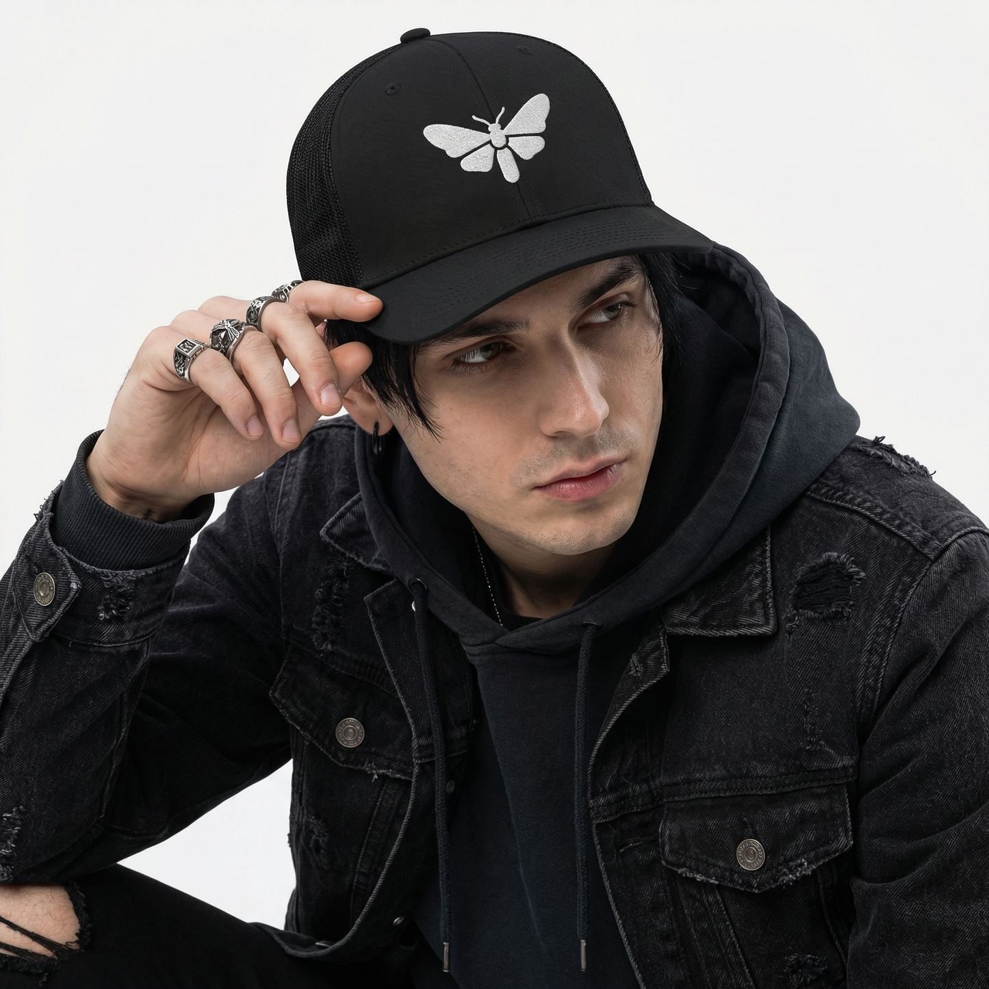 Moth Snapback Trucker Cap β Embroidered Minimal Insect Logo