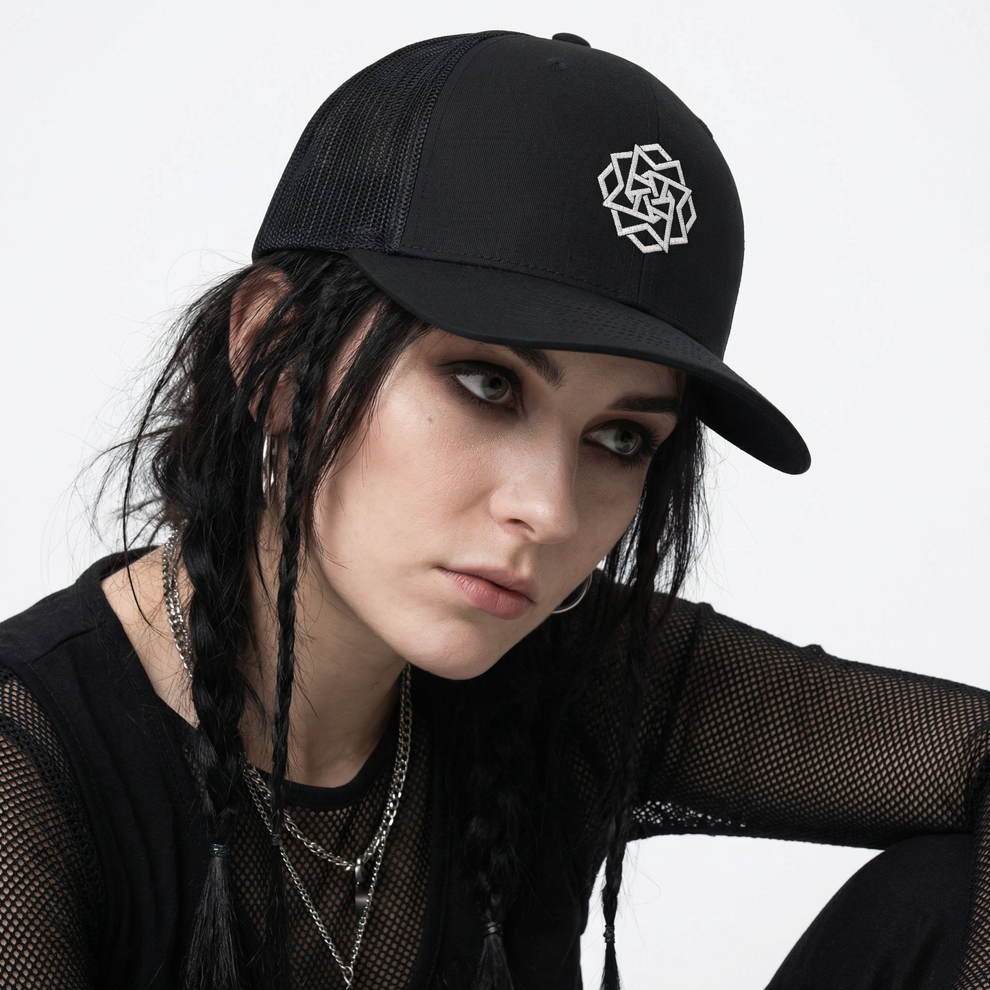 Orphic Drama Snapback Trucker Cap – Embroidered Geo-Vortex Logo