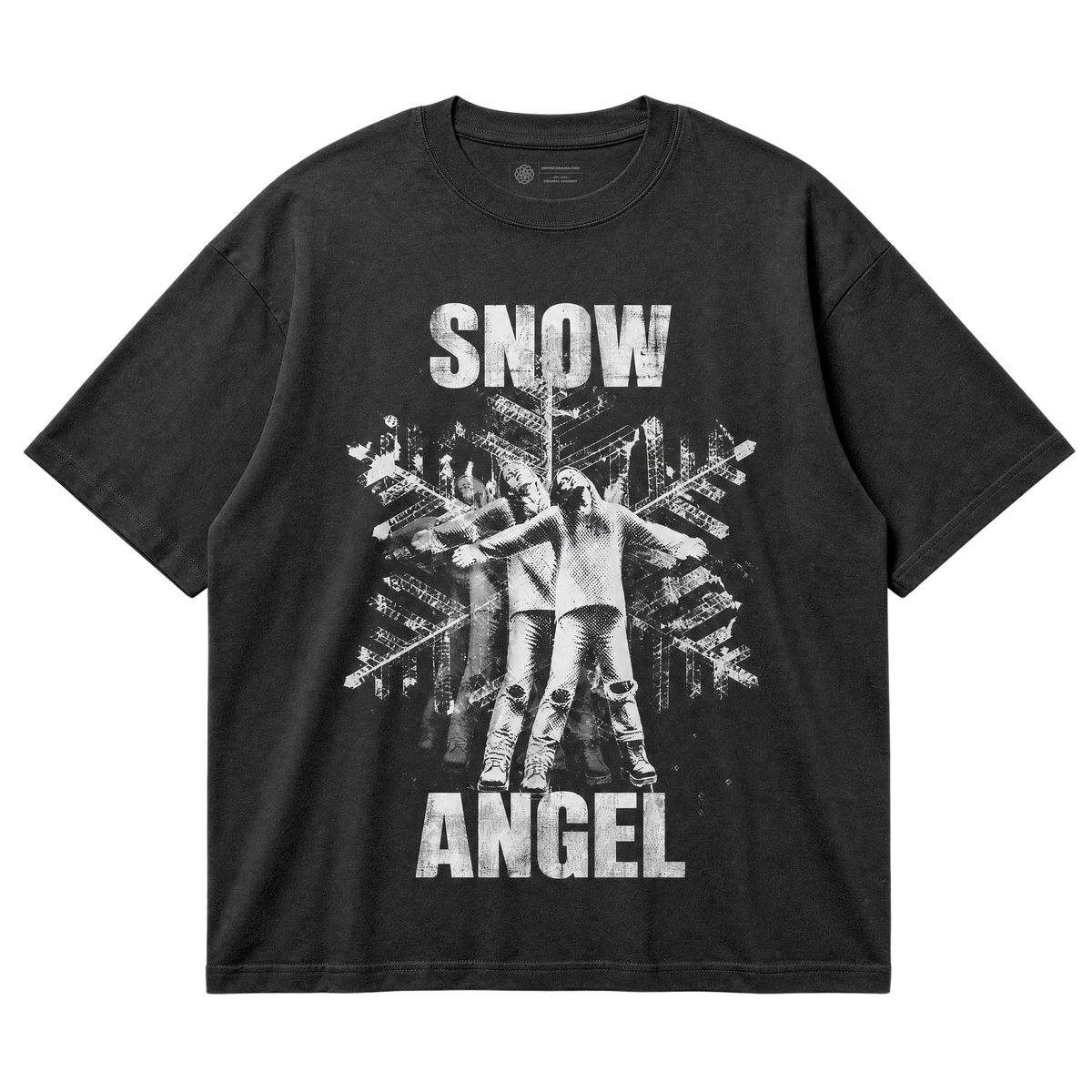 Snow Angel Matte White Grunge T-Shirt - Y2K Industrial Graphic