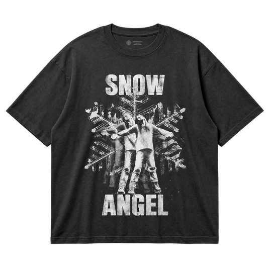 Snow Angel Matte White Grunge T-Shirt - Y2K Industrial Graphic