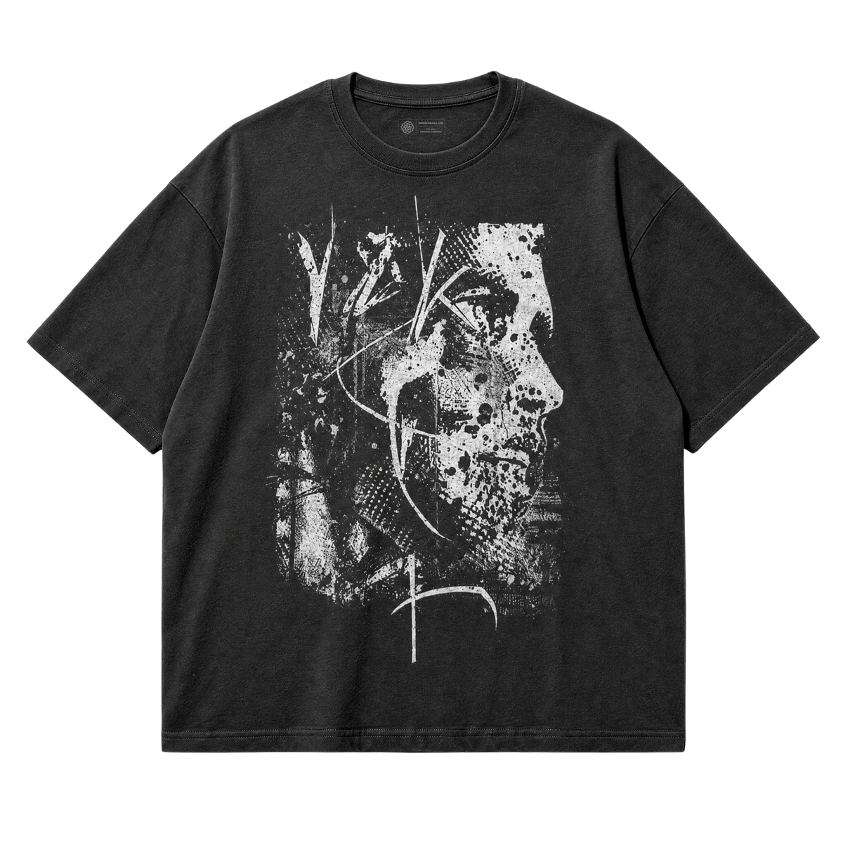 Abstract Portrait T-Shirt – Distressed Monochrome Face Graphic