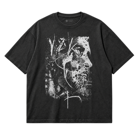 Abstract Portrait T-Shirt – Distressed Monochrome Face Graphic