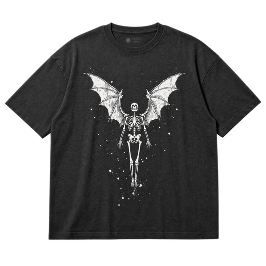 Bat Wing Skeleton T-Shirt – Vintage Gothic Ink Style