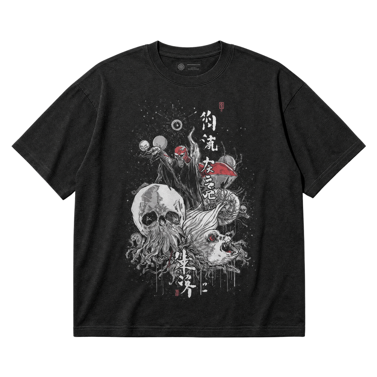 Kanji-Inspired Horror T-Shirt – Surreal Grunge Skull Art