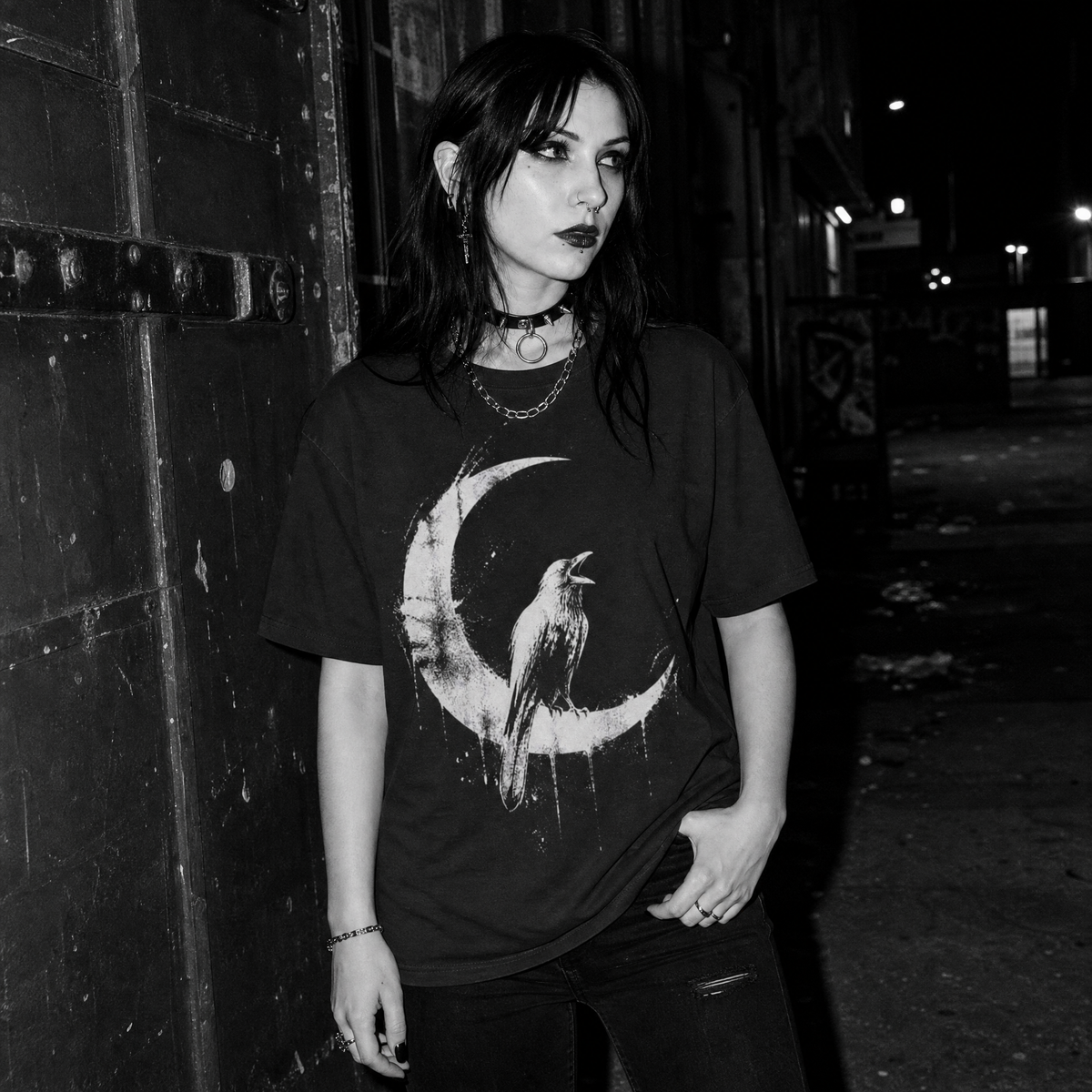Crow on Crescent Moon T-Shirt