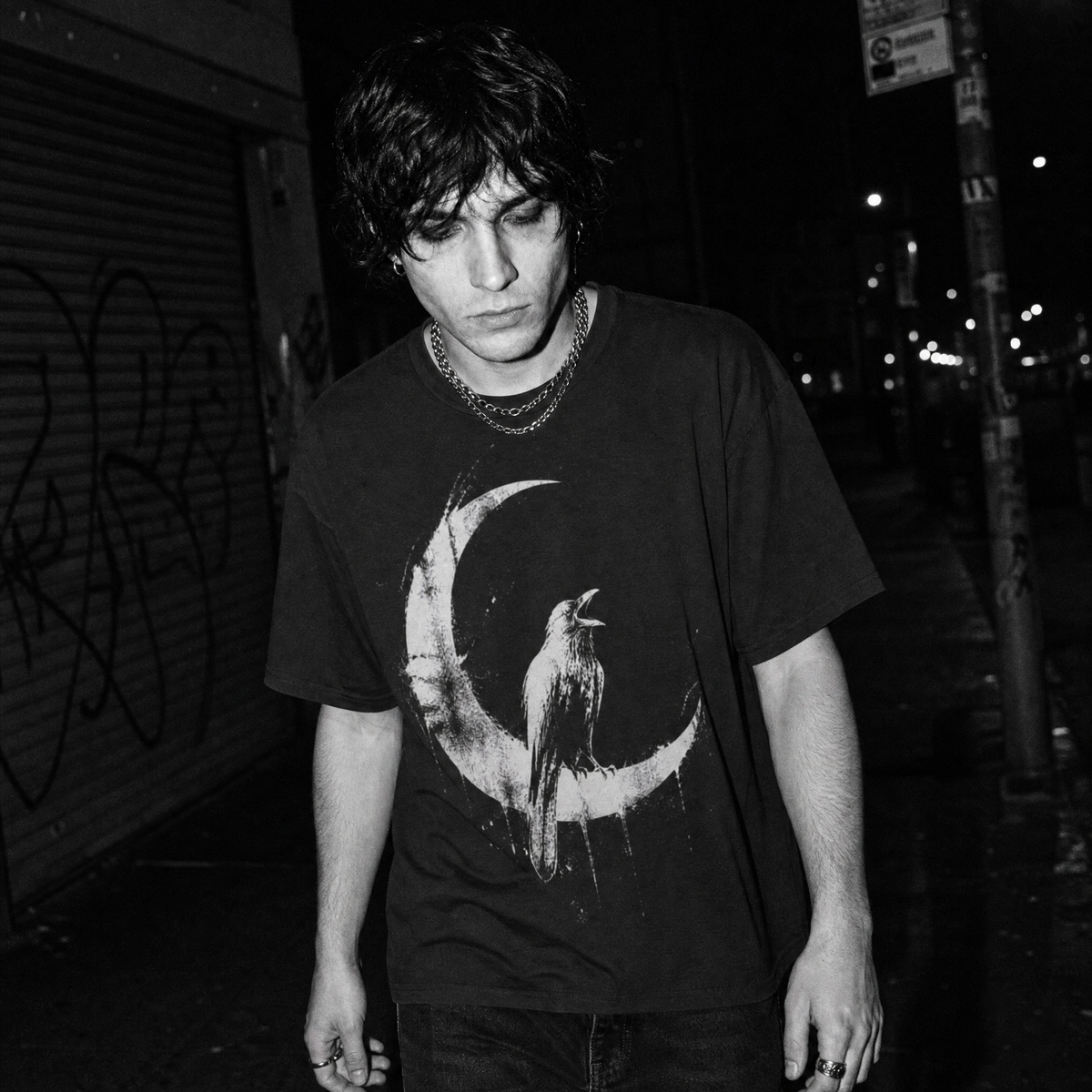 Crow on Crescent Moon T-Shirt