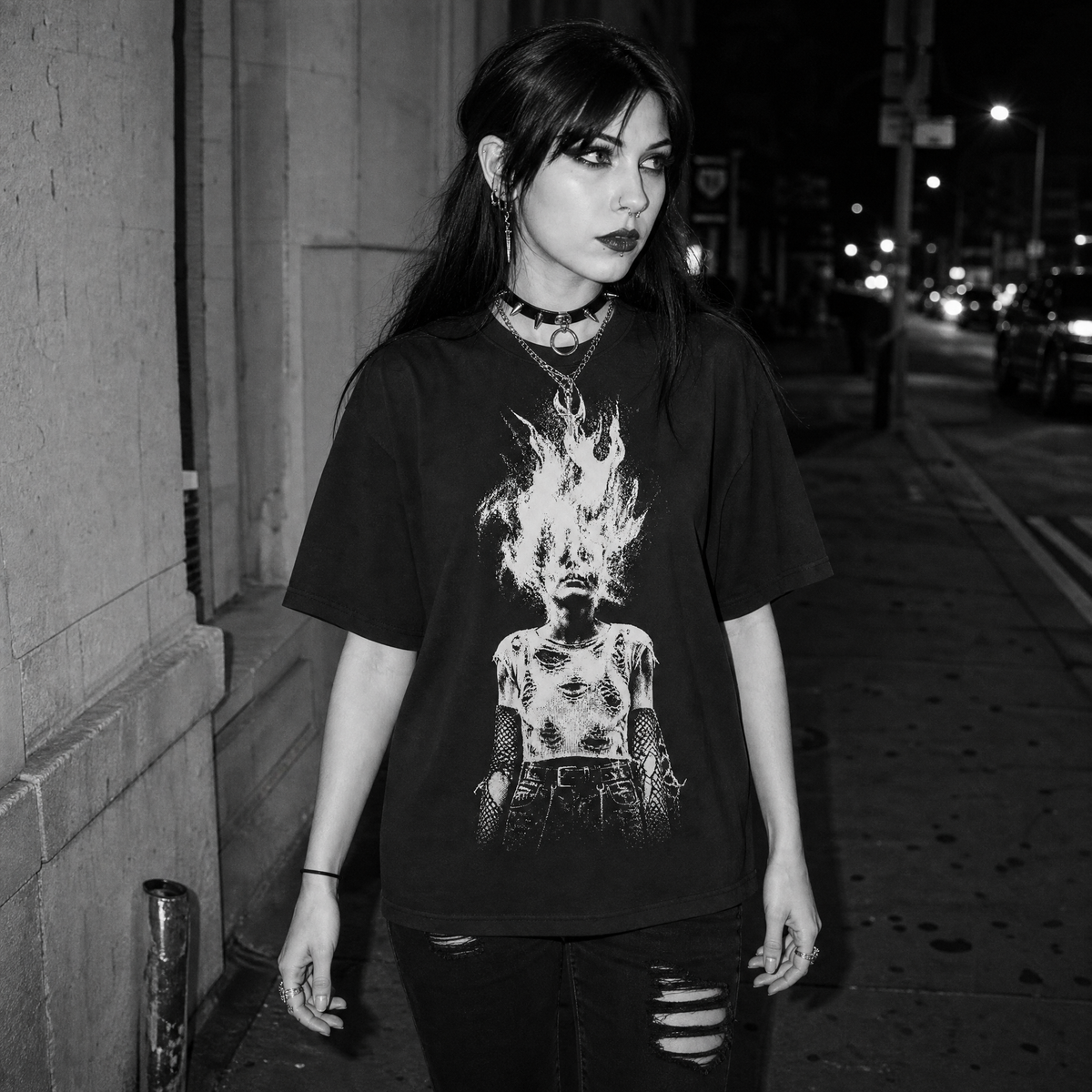 Burning Specter T-Shirt – Grunge Punk Flame Graphic