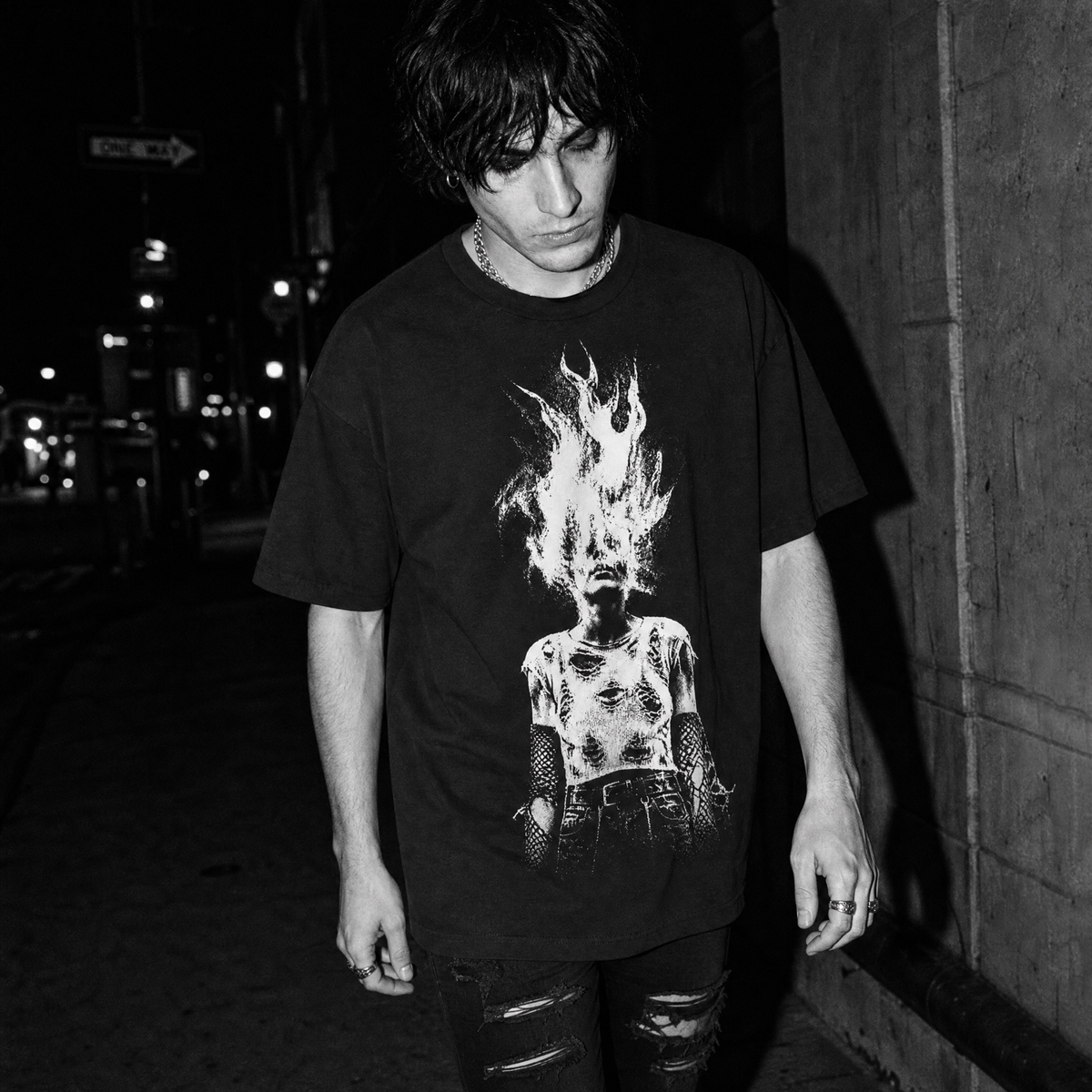 Burning Specter T-Shirt – Grunge Punk Flame Graphic