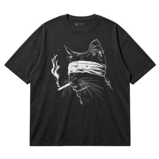 Smoking Cat T-Shirt - Edgy Vintage Noir Tee
