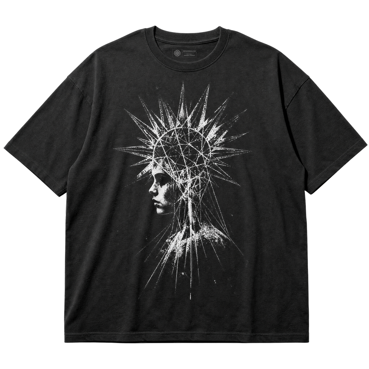 Geometric Halo T-Shirt – Distressed Grunge Portrait
