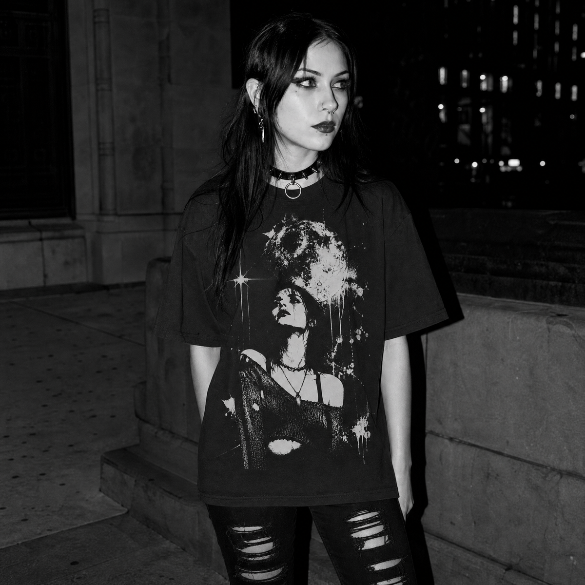 Moonlit Muse T-Shirt – Nu Grunge Celestial Graphic