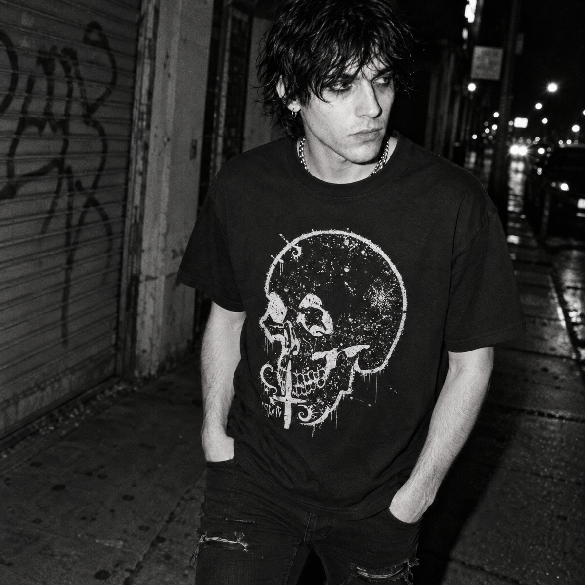 Eroded Skull T-Shirt – Cracked Grunge Bone Art