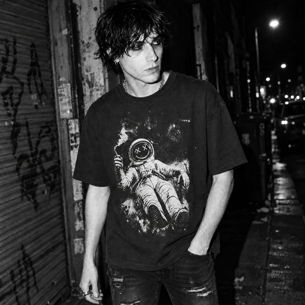 Floating Astronaut T-Shirt - Grunge Space Graphic