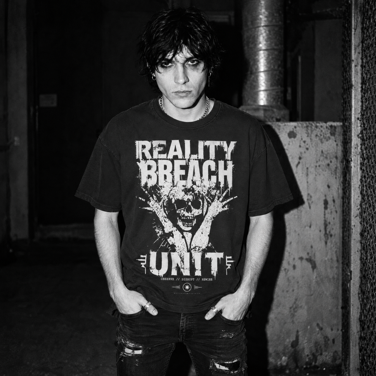 Reality Breach Unit T-Shirt - Distressed Grunge Skull Graphic