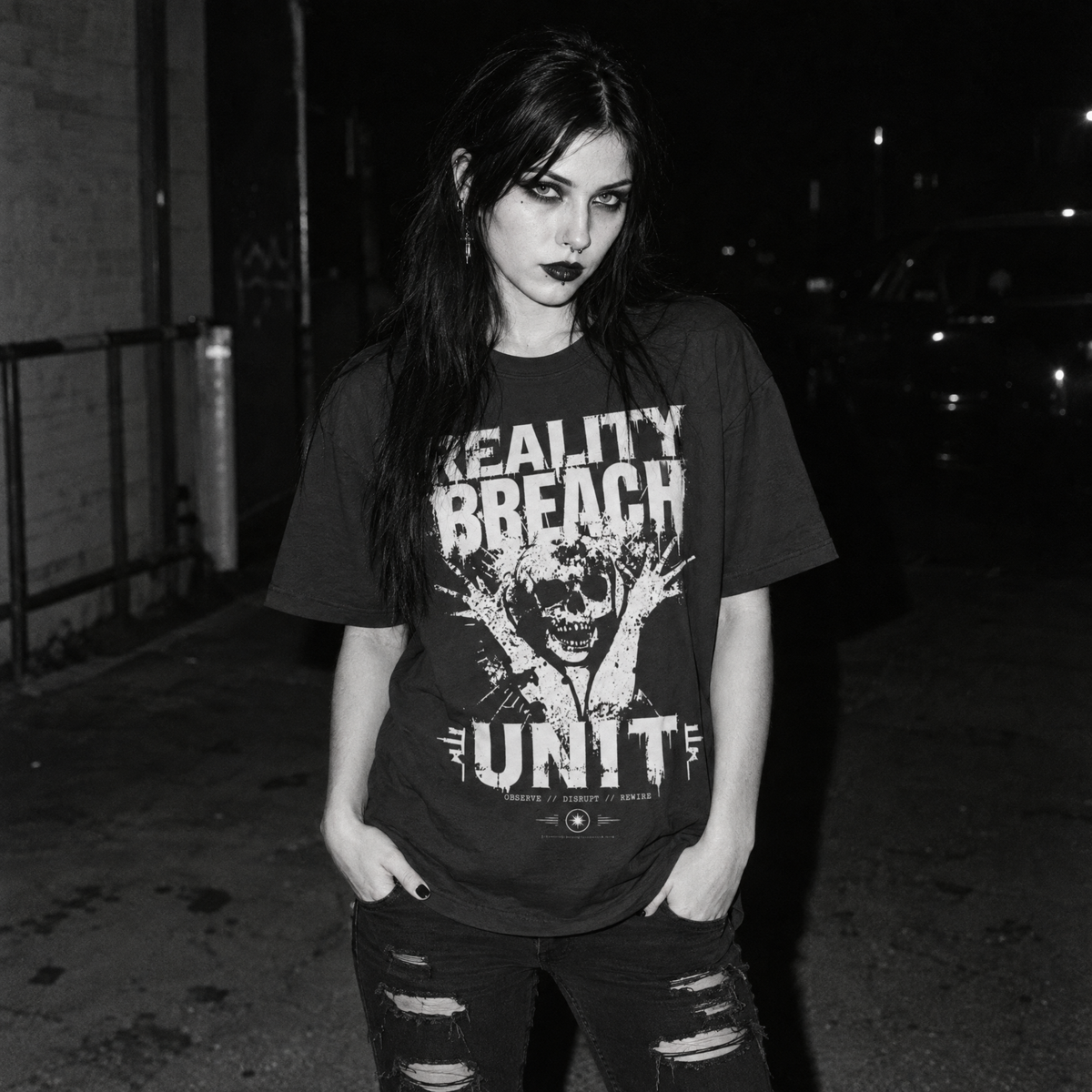 Reality Breach Unit T-Shirt - Distressed Grunge Skull Graphic