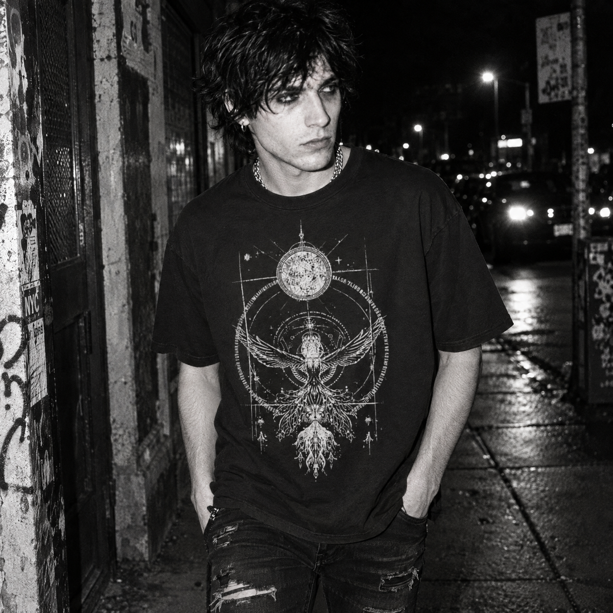 Celestial Phoenix T-Shirt - Occult Winged Symbol Graphic