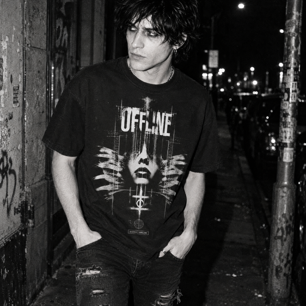 Offline T-Shirt - Distressed Gothic Typography