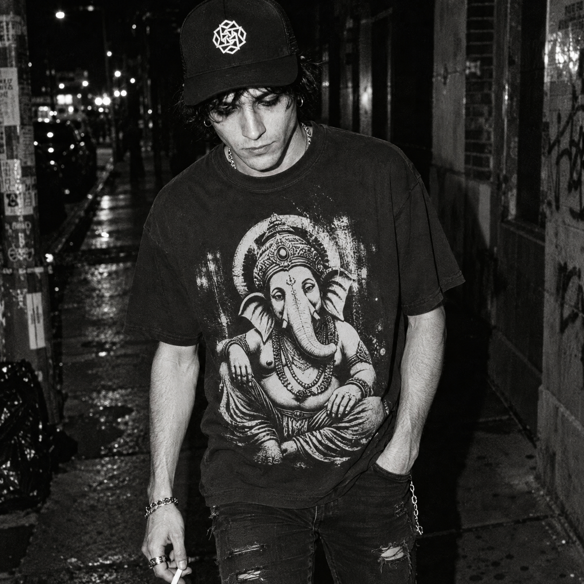Ganesha T-Shirt - Distressed Hindu Deity Graphic