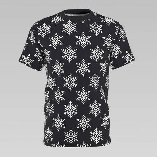 Black Large Snowflakes Pattern T-Shirt