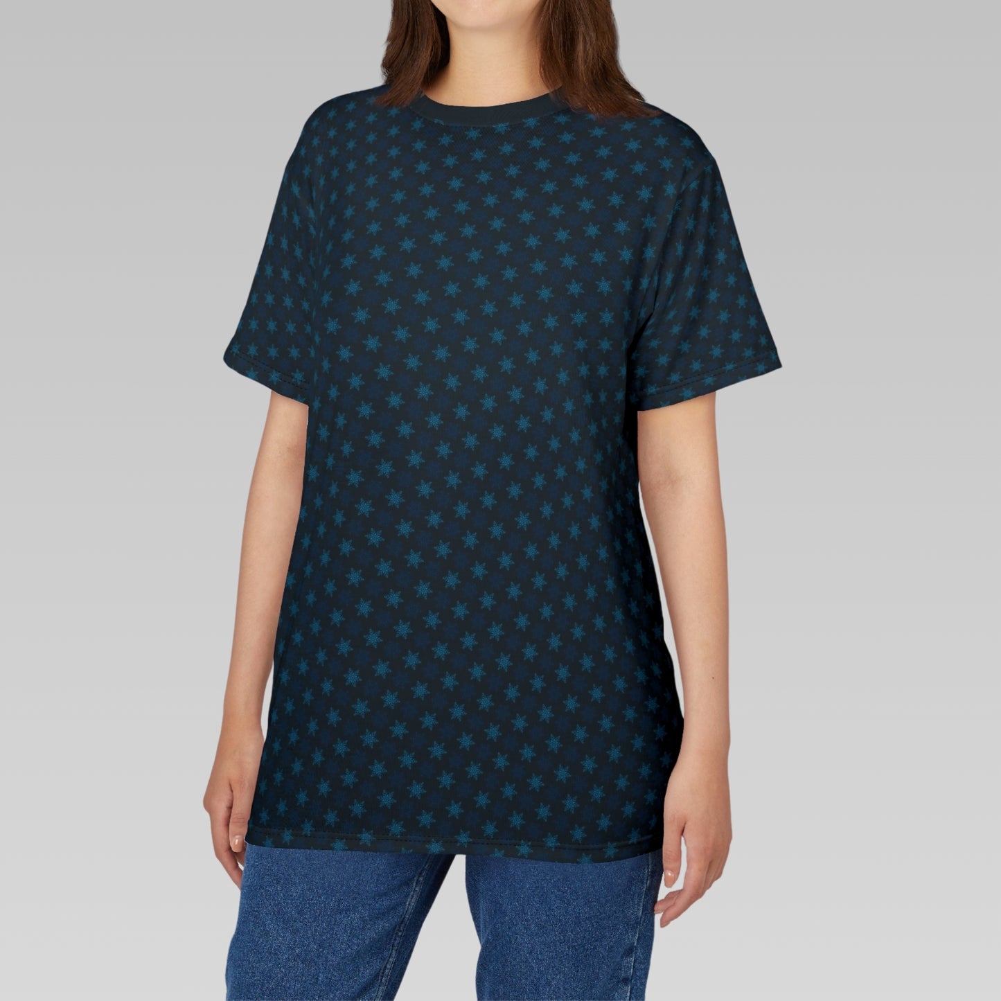Midnight Blue Snowflakes Pattern T-Shirt