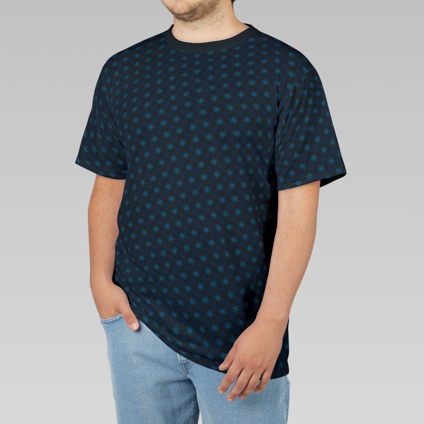 Midnight Blue Snowflakes Pattern T-Shirt