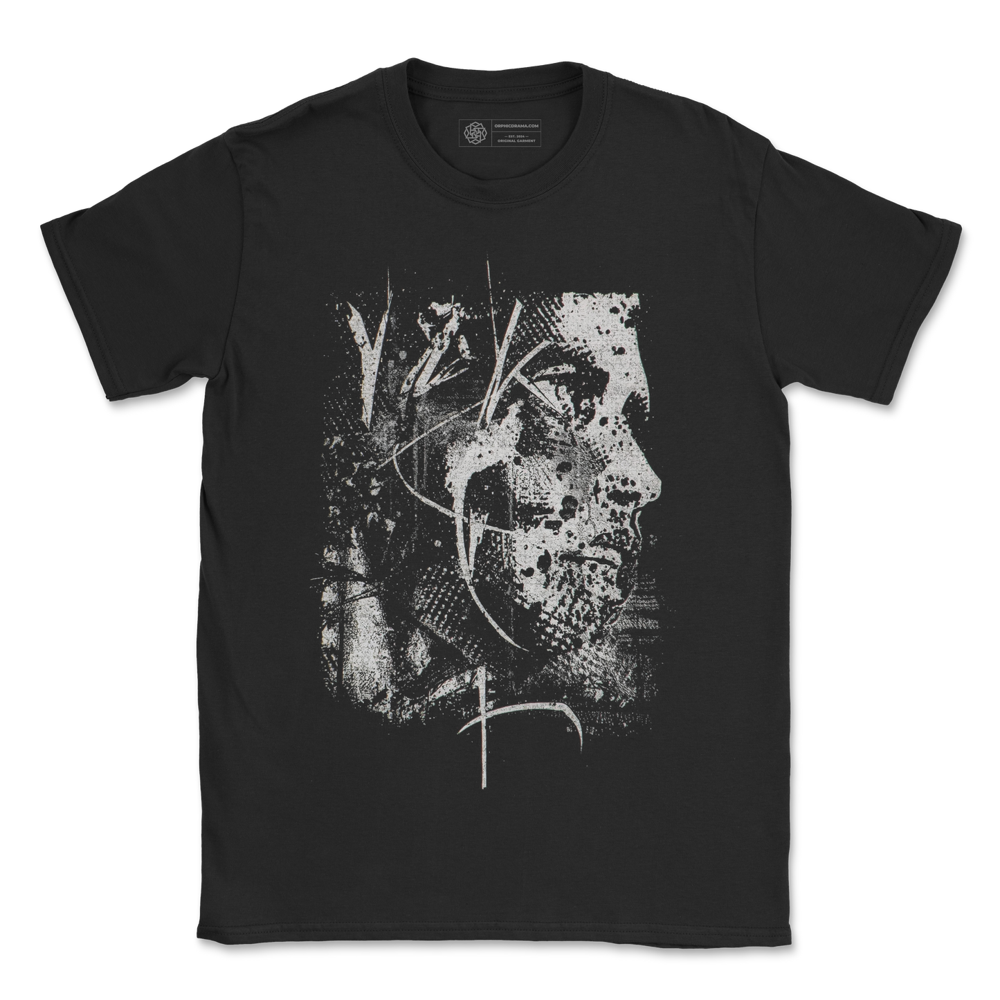 Abstract Portrait T-Shirt – Distressed Monochrome Face Graphic