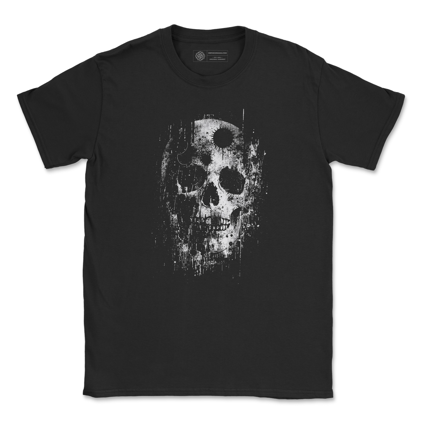 Black Erosion Skull T-Shirt – Distressed Horror Grunge Art
