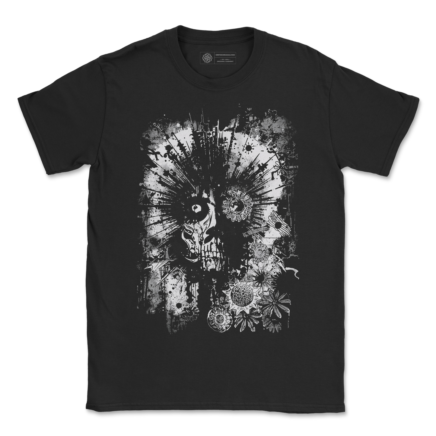 Floral Skullburst T-Shirt – Dark Surreal Grunge Design