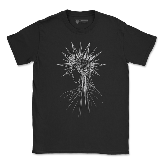 Geometric Halo T-Shirt – Minimalist Line Art Face Design