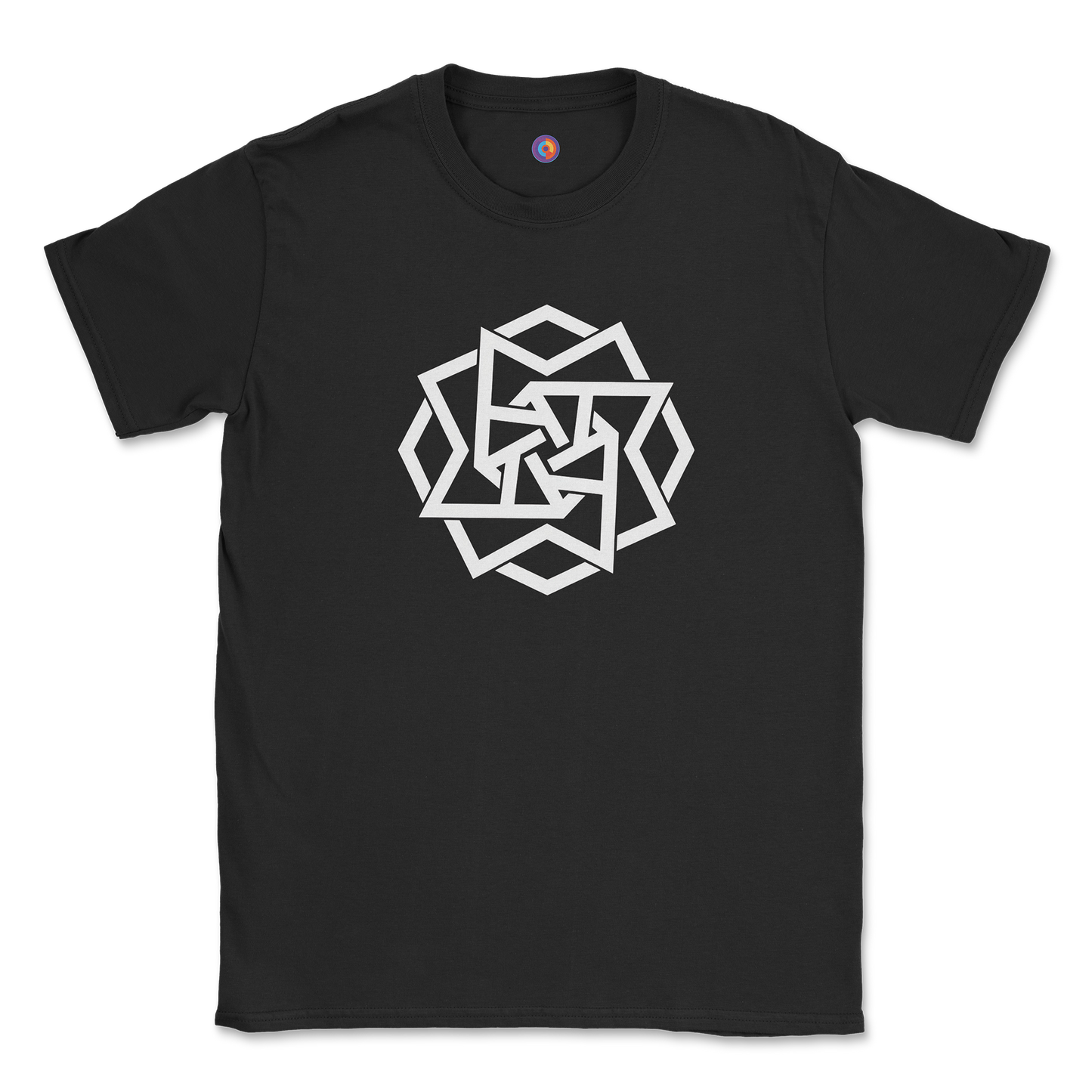 Geometric Interlock T-Shirt – Bold Abstract Line Symbol