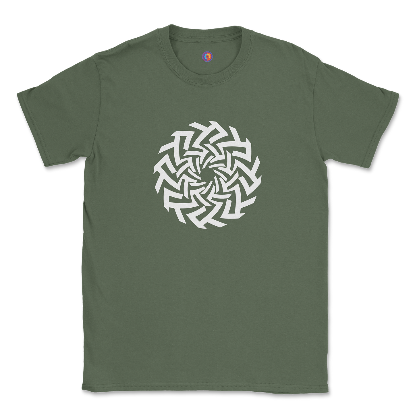 Geometric Spiral Emblem T-Shirt - Modern Optical Art Tee