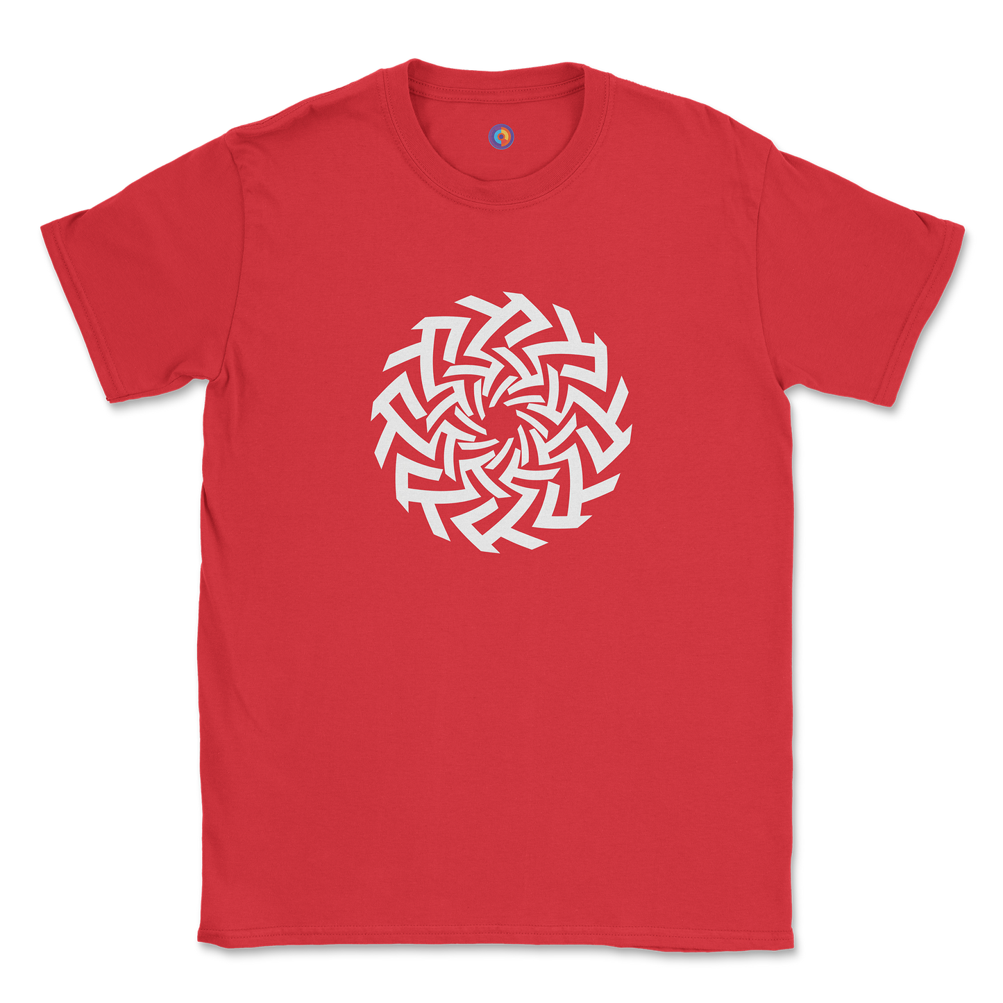Geometric Spiral Emblem T-Shirt - Modern Optical Art Tee