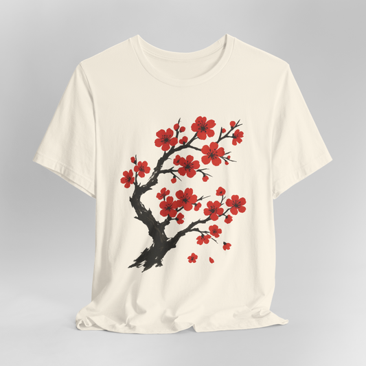 Cherry Blossom T-Shirt – Red Blossoms (Shidarezakura Style)
