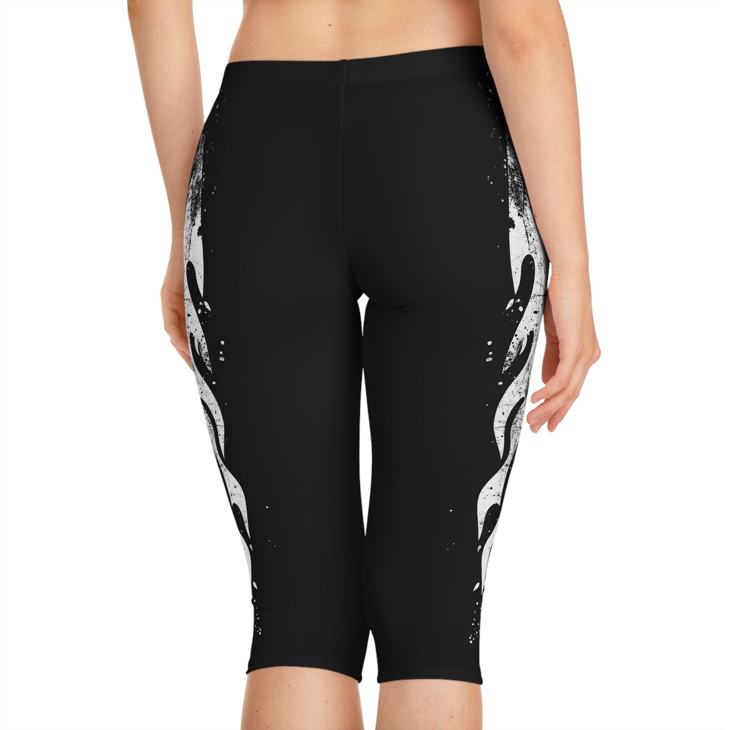 Capri Leggings - White Grunge Flames