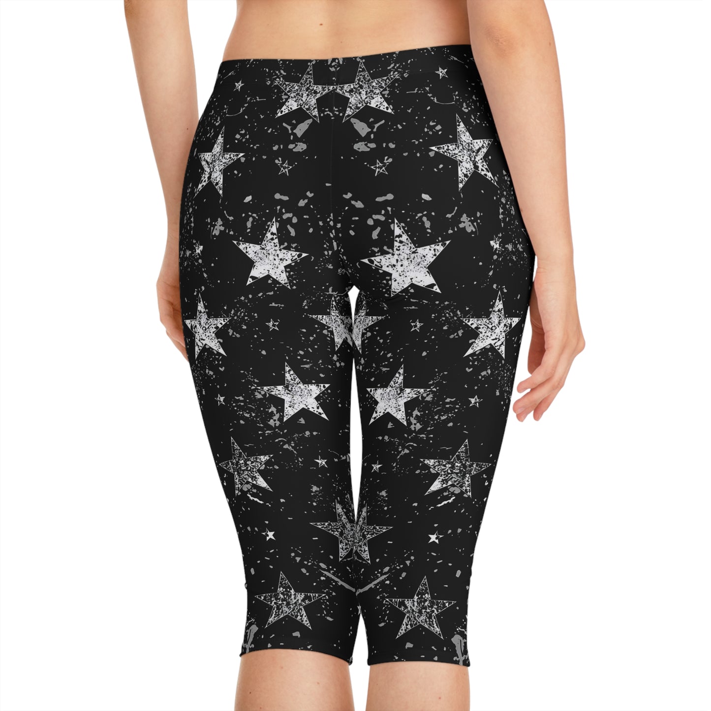 Capri Leggings - Distressed Grunge Stars