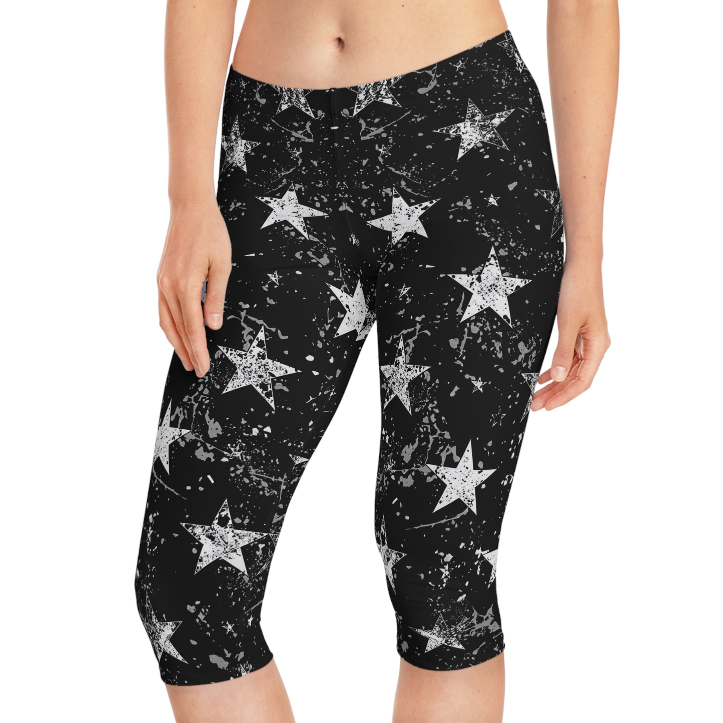 Capri Leggings - Distressed Grunge Stars