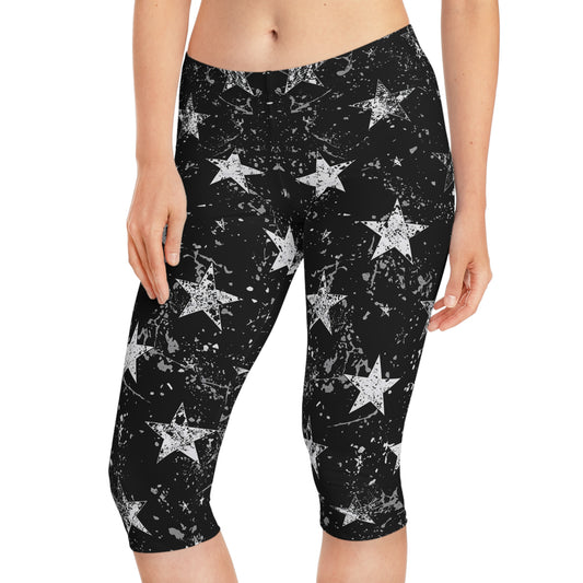 Capri Leggings - Distressed Grunge Stars