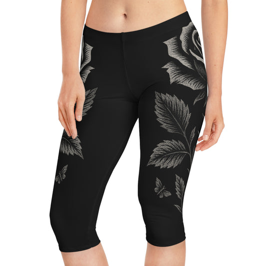 Capri Leggings – Black Rose