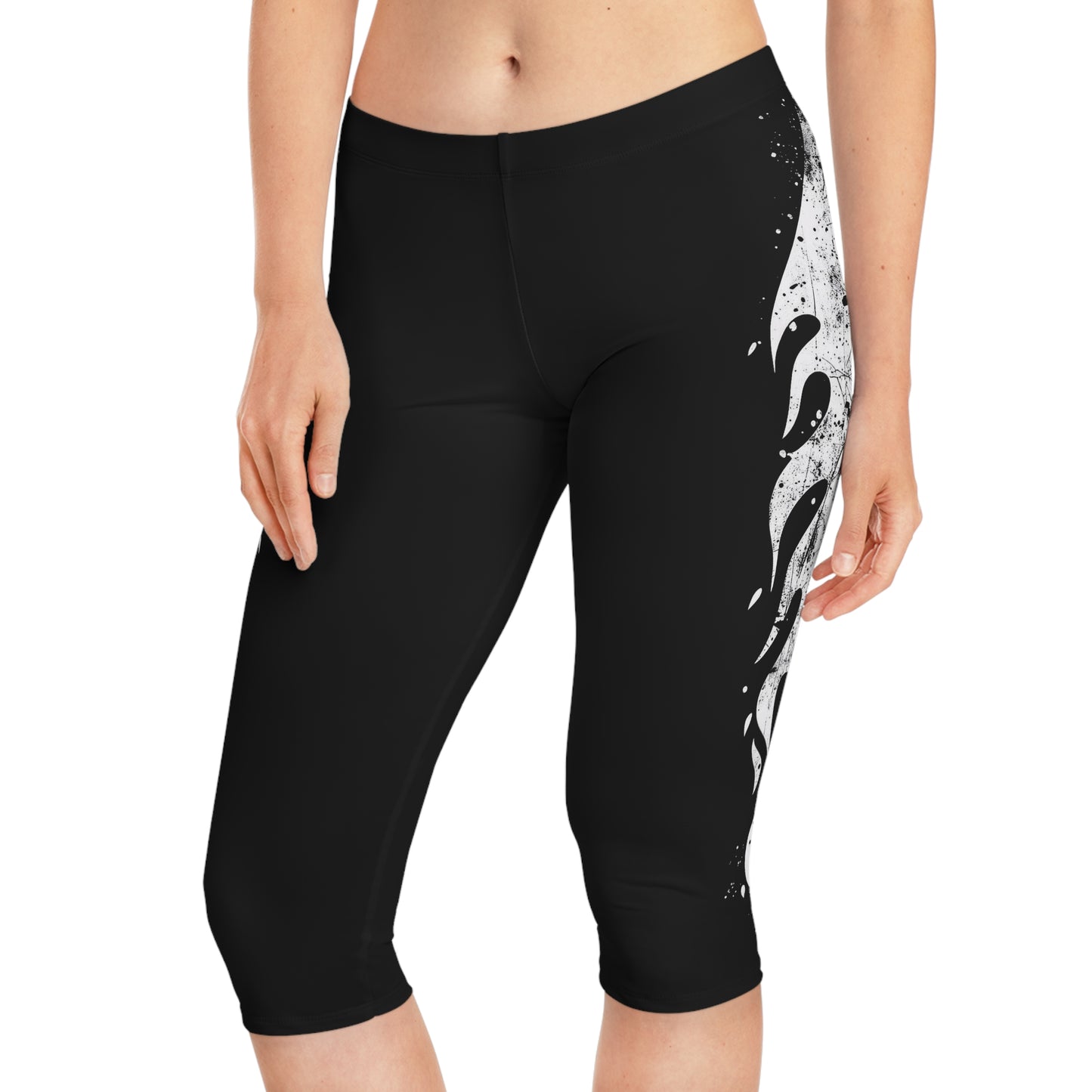 Capri Leggings - White Grunge Flames