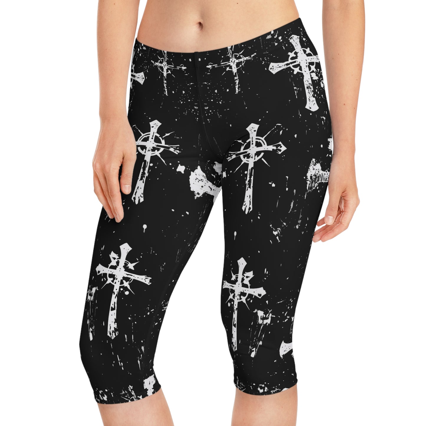 Capri Leggings - Distressed Cross Symbols