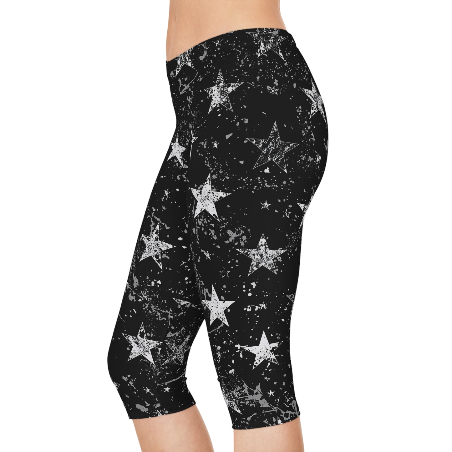 Capri Leggings - Distressed Grunge Stars