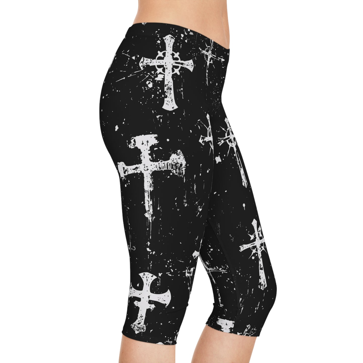 Capri Leggings - Distressed Cross Symbols