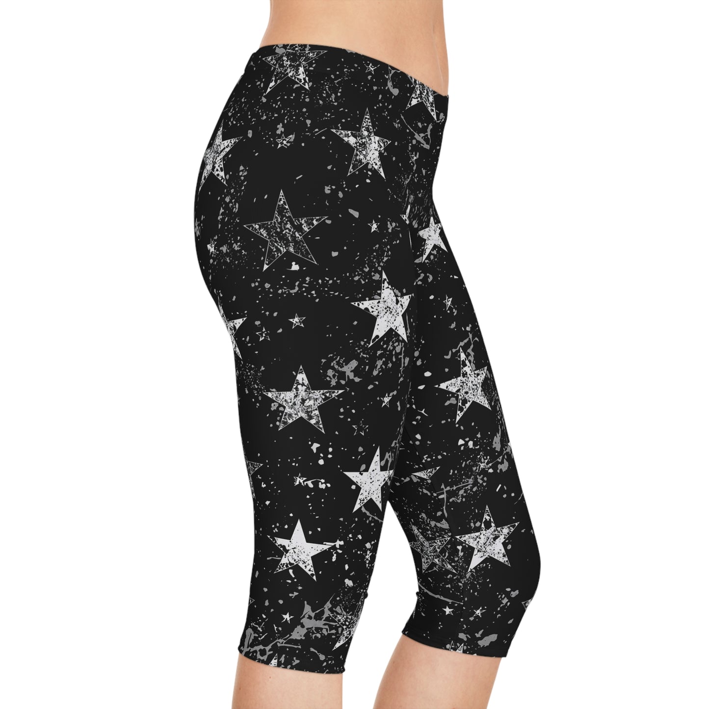 Capri Leggings - Distressed Grunge Stars