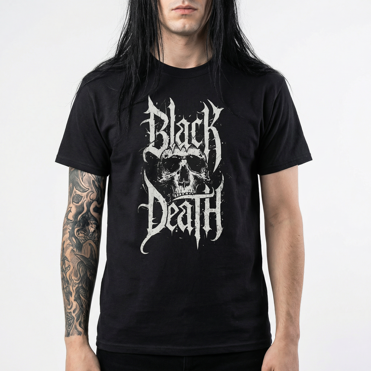 Black Death Skull T-Shirt - Gothic Metal Graphic Tee